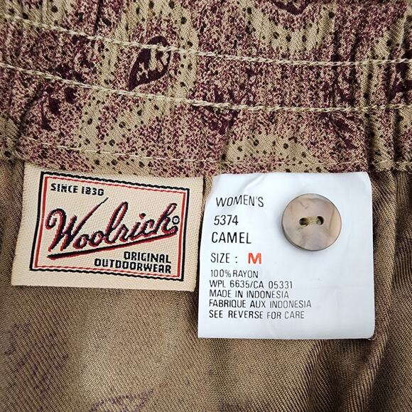 Woolrich Womens Long Maxi Skirt Medium Camel Purple Paisley Rayon Button Front - Picture 6 of 10